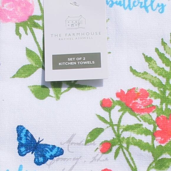 Rachel Ashwell Farmhouse Set of 2 Kitchen Towels Butterfly Floral Cotton - Picture 2 of 11